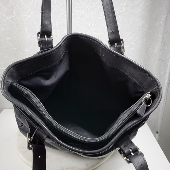 Vintage Coach Legacy Tote Bag Black‎ Soft Leather Compartments Shoulder Straps - Picture 11 of 16
